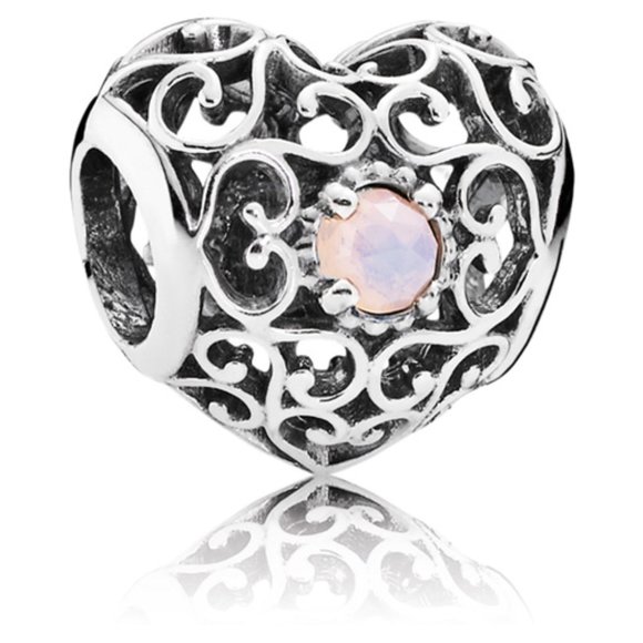 PANDORA October Birthstone Heart Charm w/ Opalescent Pink Crystal - 791784NOP - Picture 1 of 2